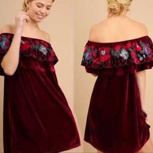 Umgee off the shoulder velour floral dress red NWT